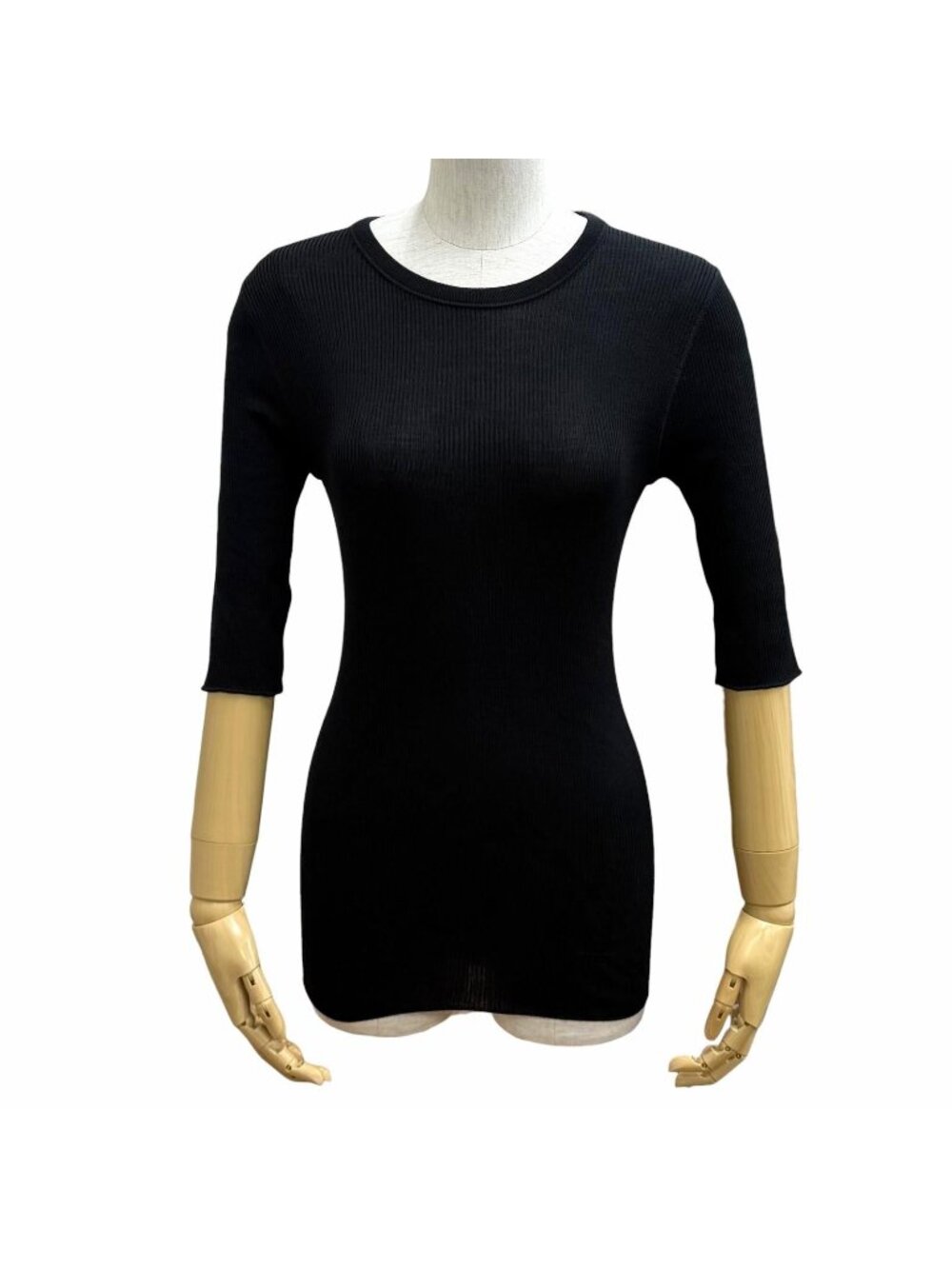 Louis Vuitton Wool Silk Blend LV Logo Tight Rib Knit Crew Neck Short Sleeve